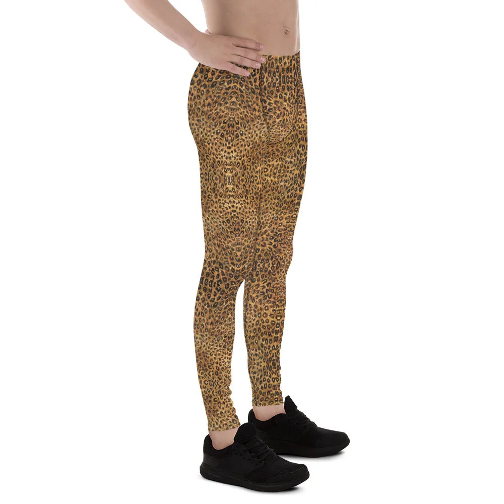 Brown Leopard Men's Leggings, Animal Print Meggings Compression Tights-Made in USA/EU