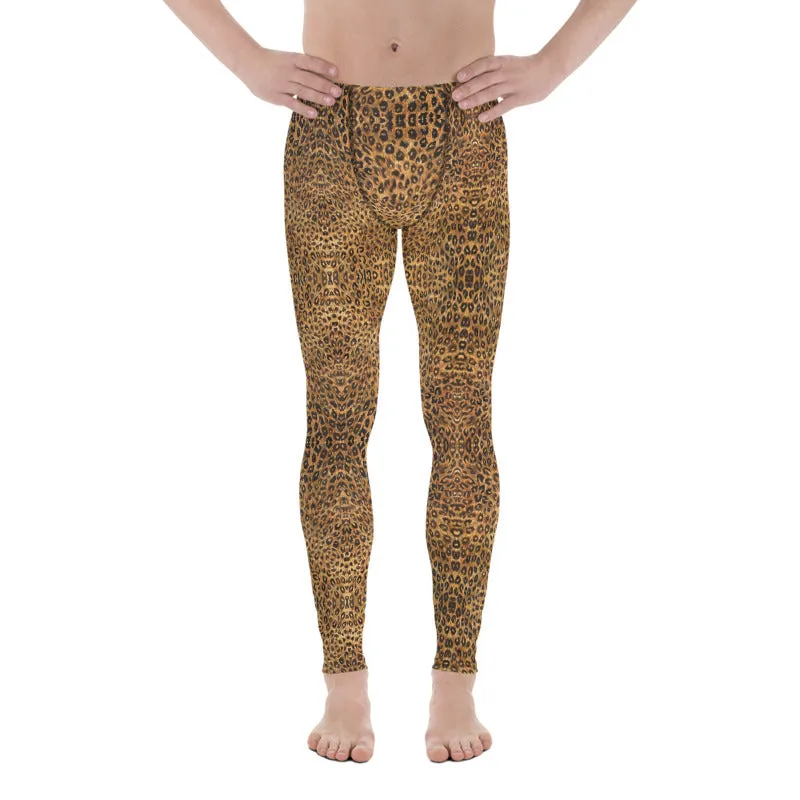 Brown Leopard Men's Leggings, Animal Print Meggings Compression Tights-Made in USA/EU