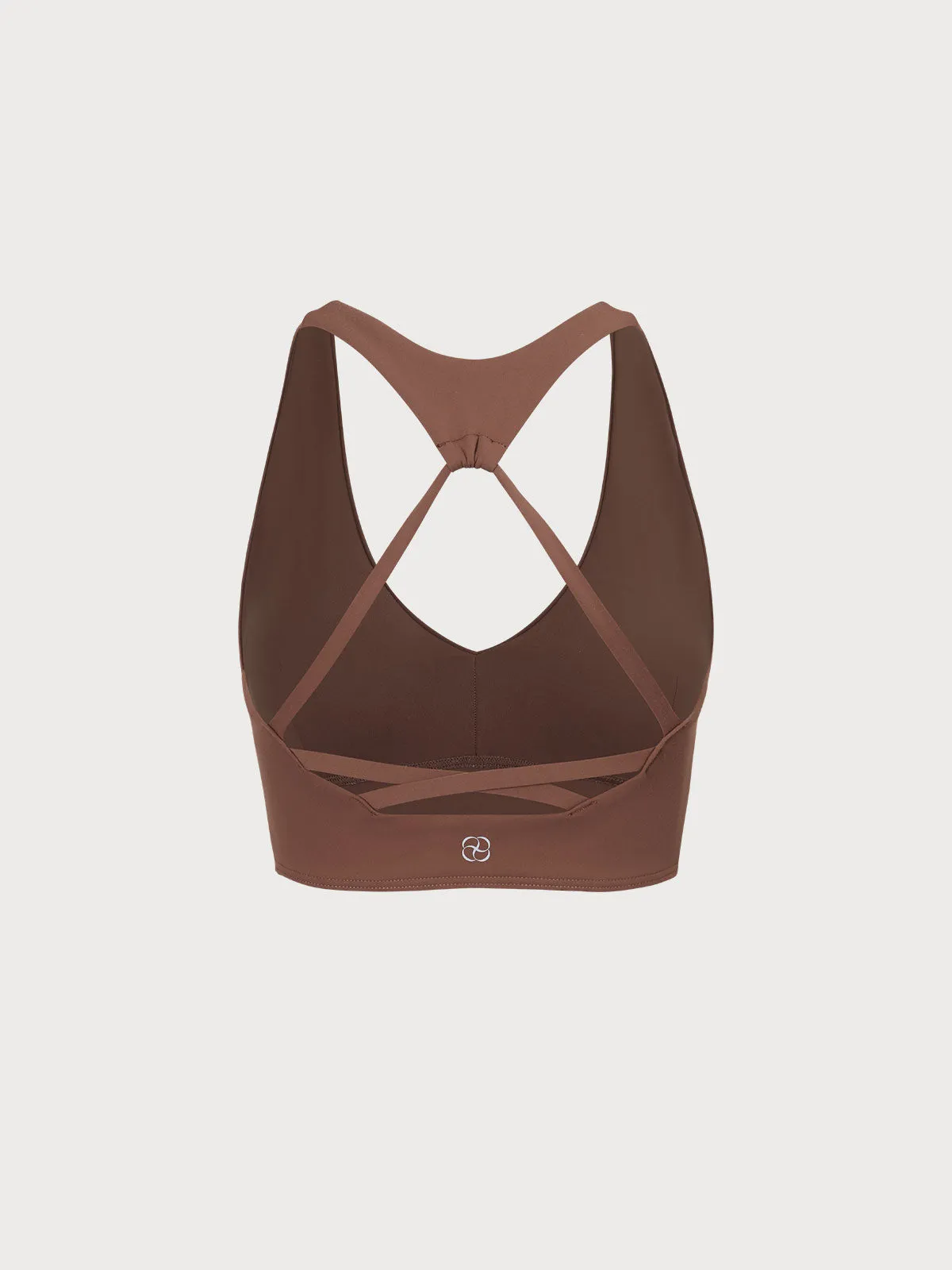 Brown V Neck Sports Bra--High Support