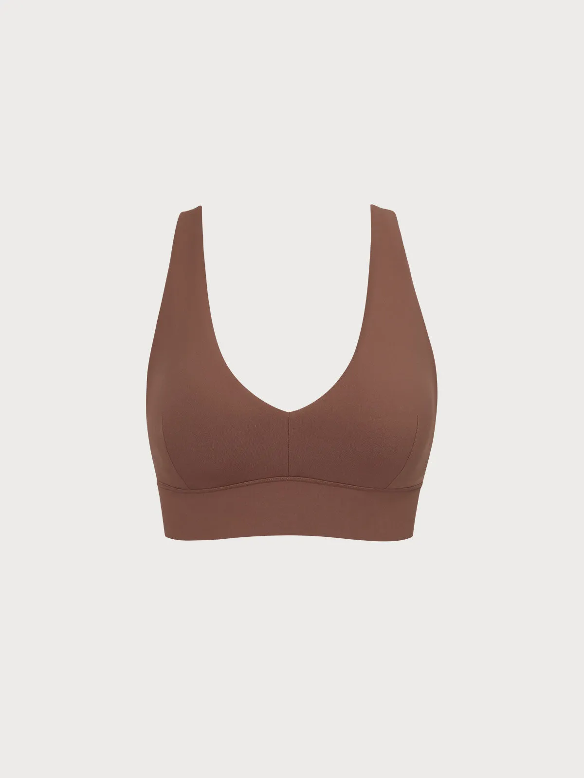 Brown V Neck Sports Bra--High Support