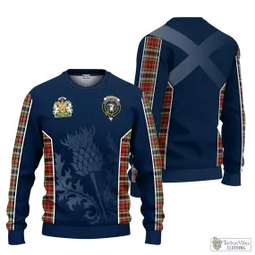 Buchanan Old Dress Tartan Knitted Sweatshirt with Family Crest and Scottish Thistle Vibes Sport Style