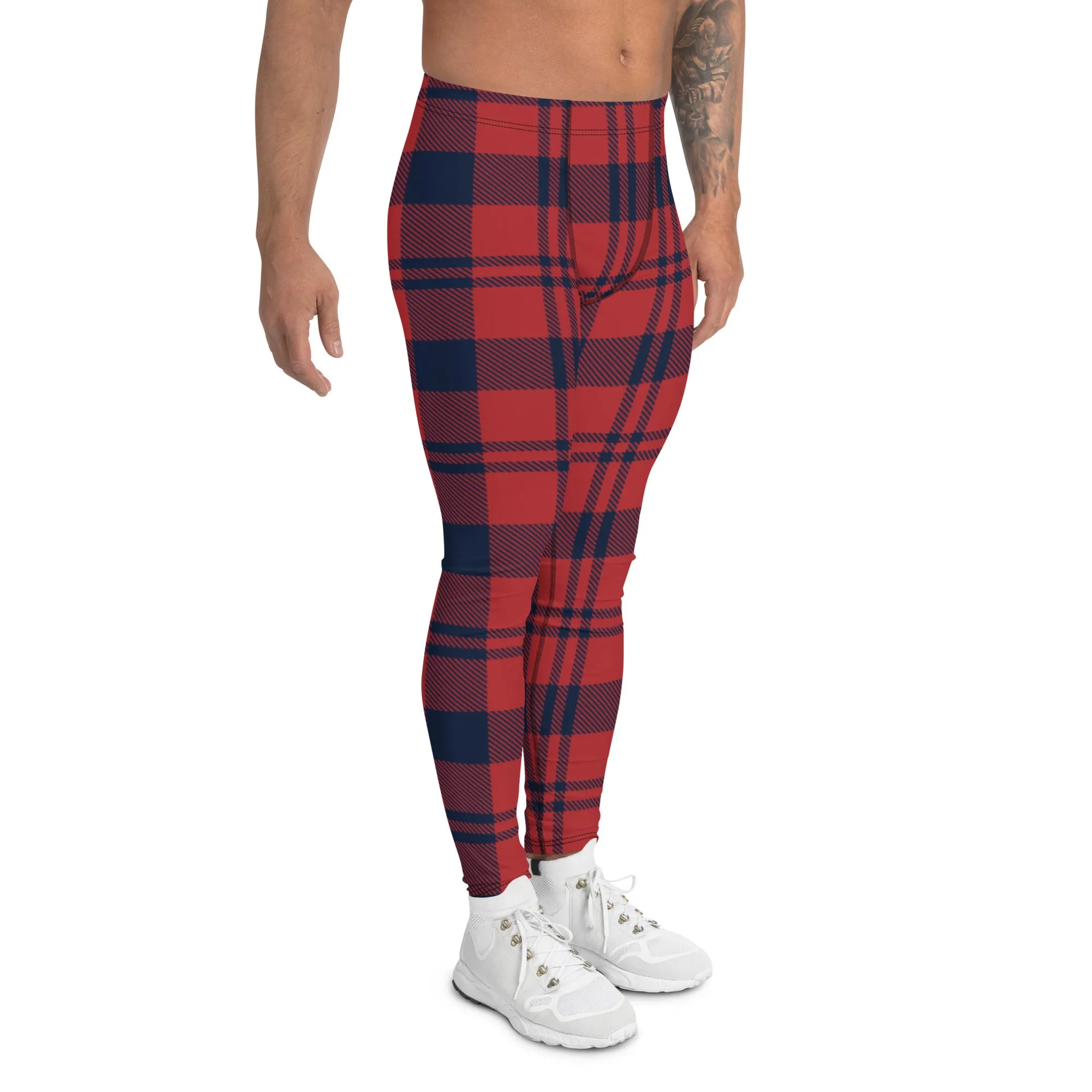 Buffalo Red Plaid Print Meggings, Premium Red Plaid Print Designer Classic Men's Leggings