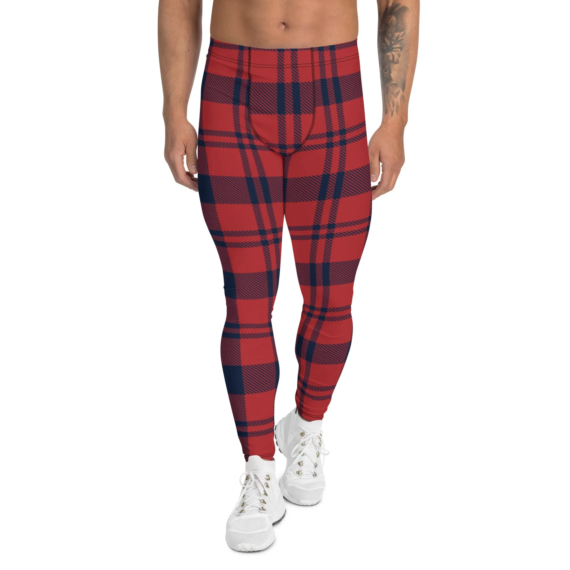 Buffalo Red Plaid Print Meggings, Premium Red Plaid Print Designer Classic Men's Leggings