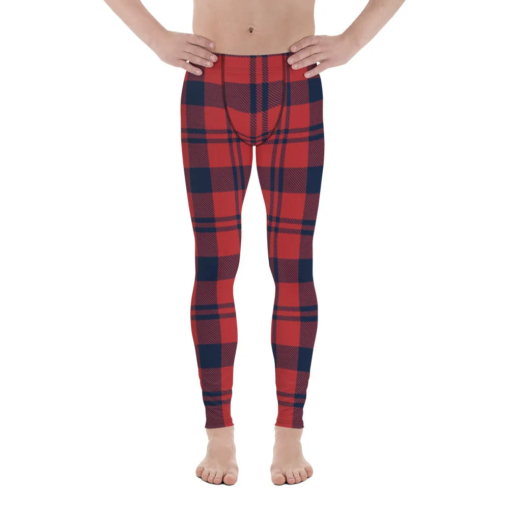 Buffalo Red Plaid Print Meggings, Premium Red Plaid Print Designer Classic Men's Leggings