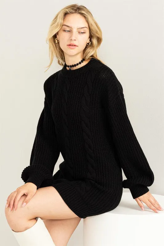 Cable-Knit Ribbed Mini Sweater Dress