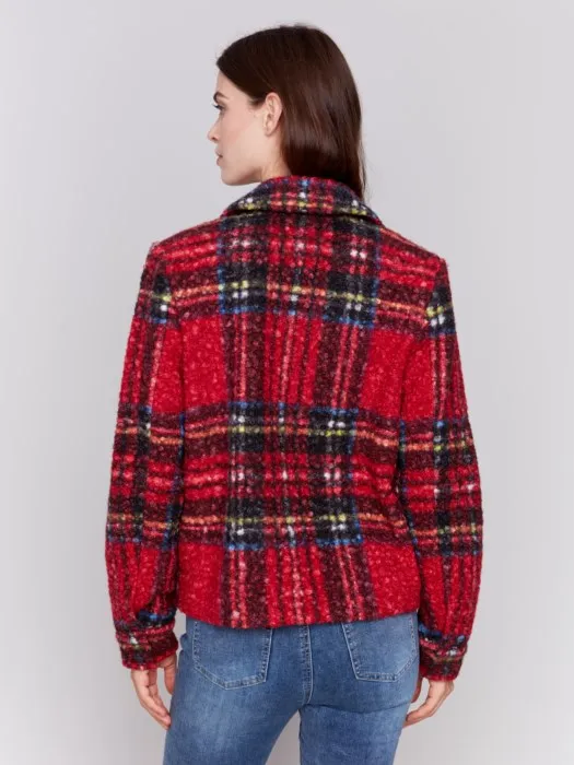 Charlie B C6334 Plaid Bouclé Knit Short Coat