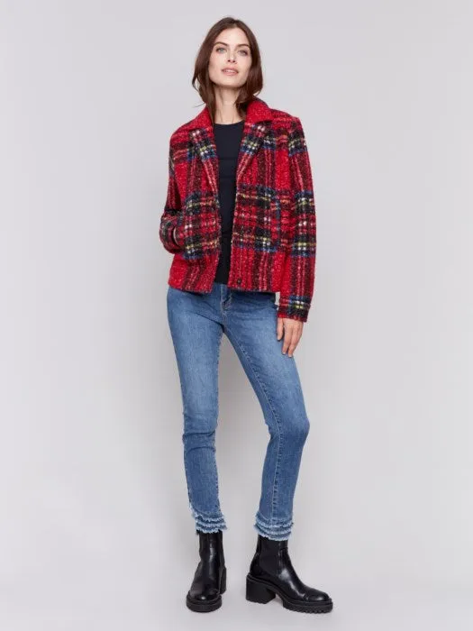 Charlie B C6334 Plaid Bouclé Knit Short Coat