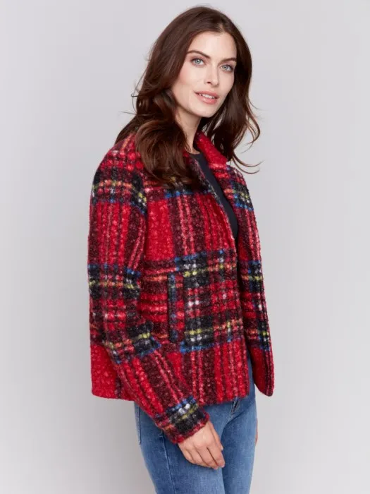 Charlie B C6334 Plaid Bouclé Knit Short Coat