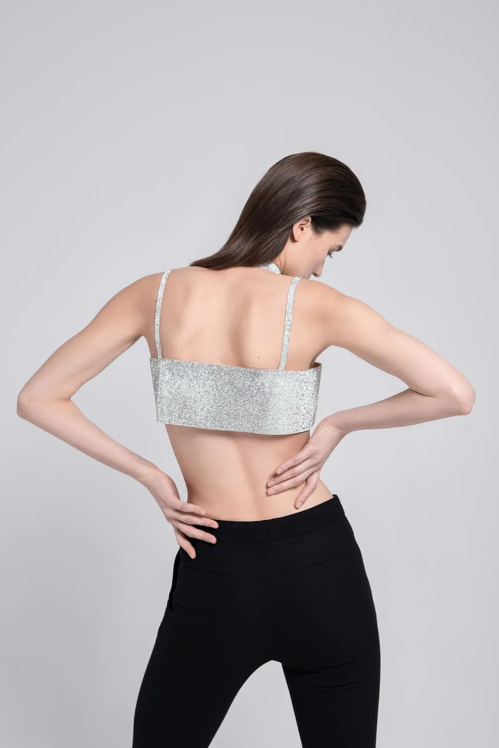 CHARLOTTE SILVER CRYSTAL-EMBELLISHED CROP TOP