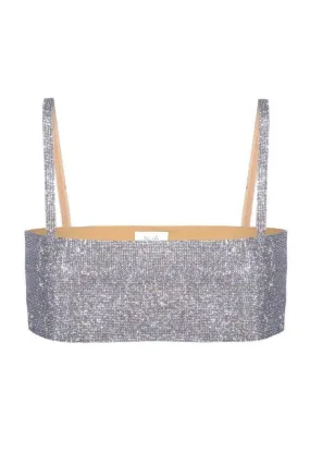 CHARLOTTE SILVER CRYSTAL-EMBELLISHED CROP TOP