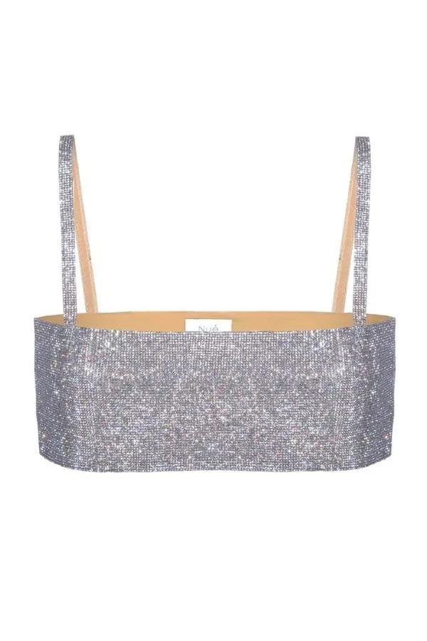 CHARLOTTE SILVER CRYSTAL-EMBELLISHED CROP TOP