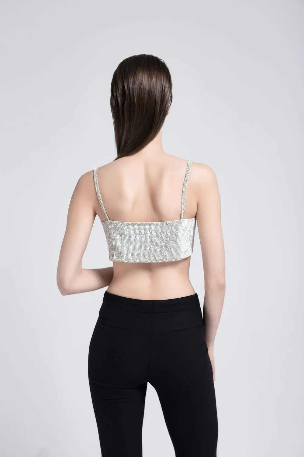 CHARLOTTE SILVER CRYSTAL-EMBELLISHED CROP TOP