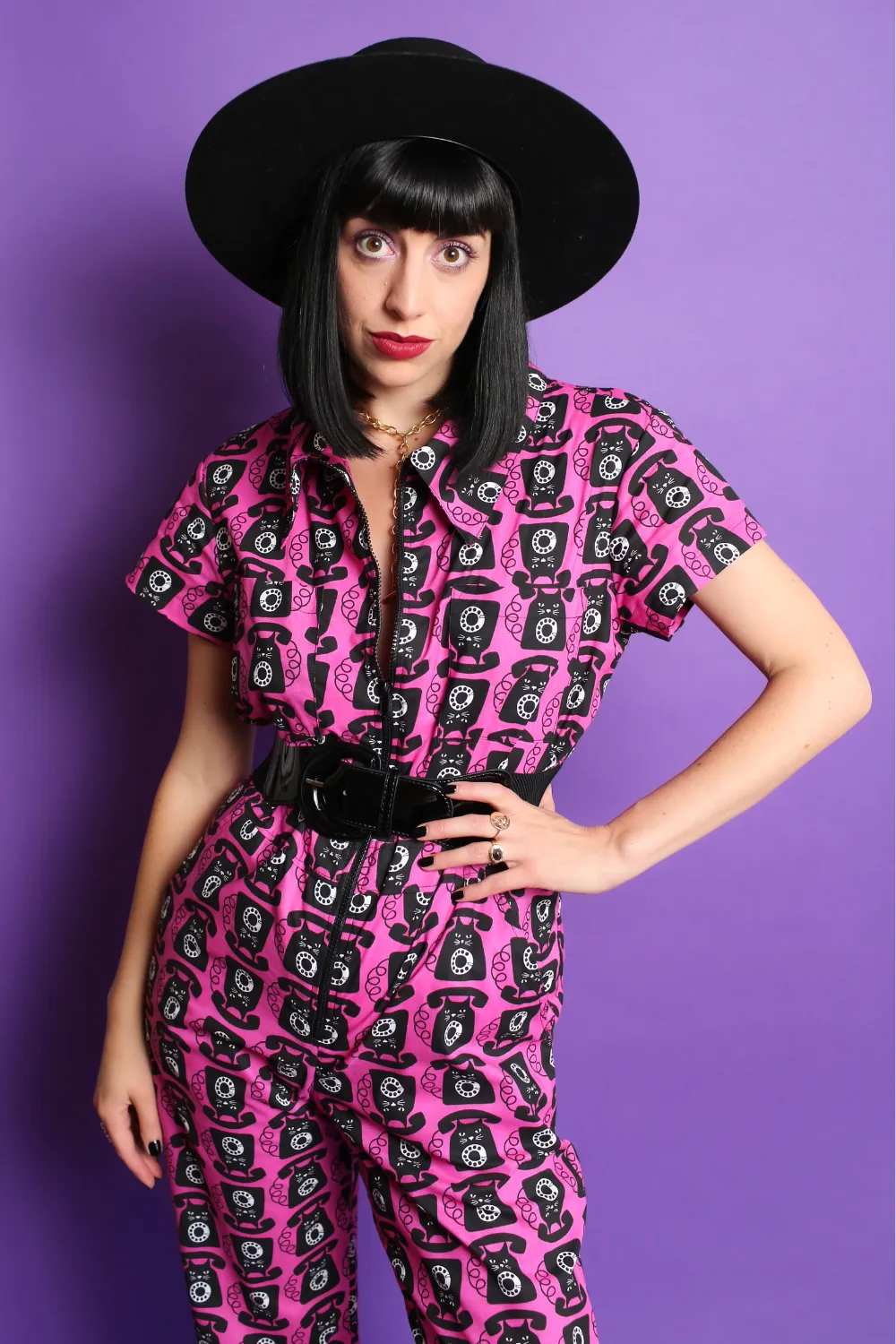 Cheeky Chatty Cheshires Cat Suit in Magenta