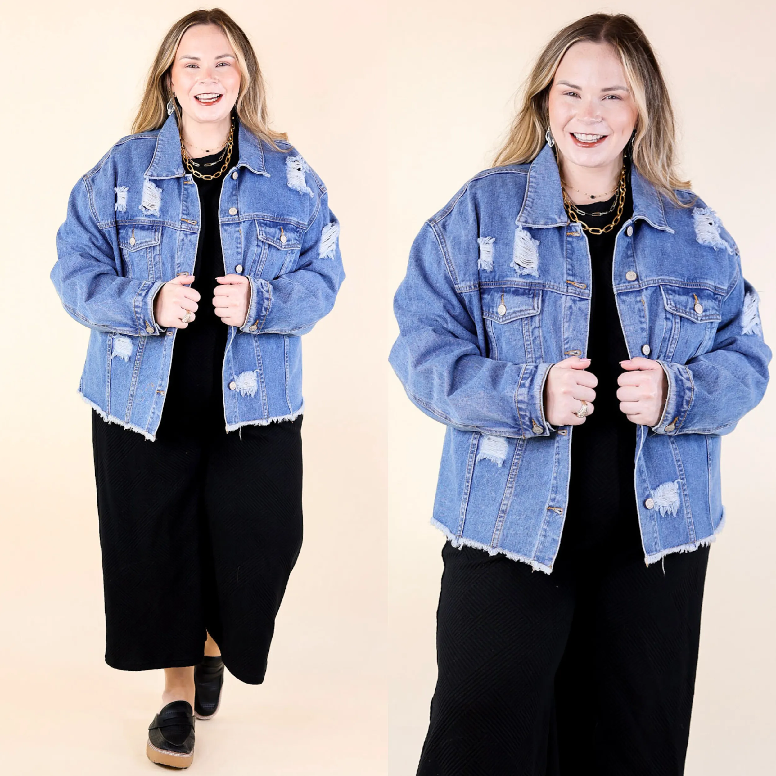 Chic Needs Button Up Cropped Denim Jacket in Medium Wash