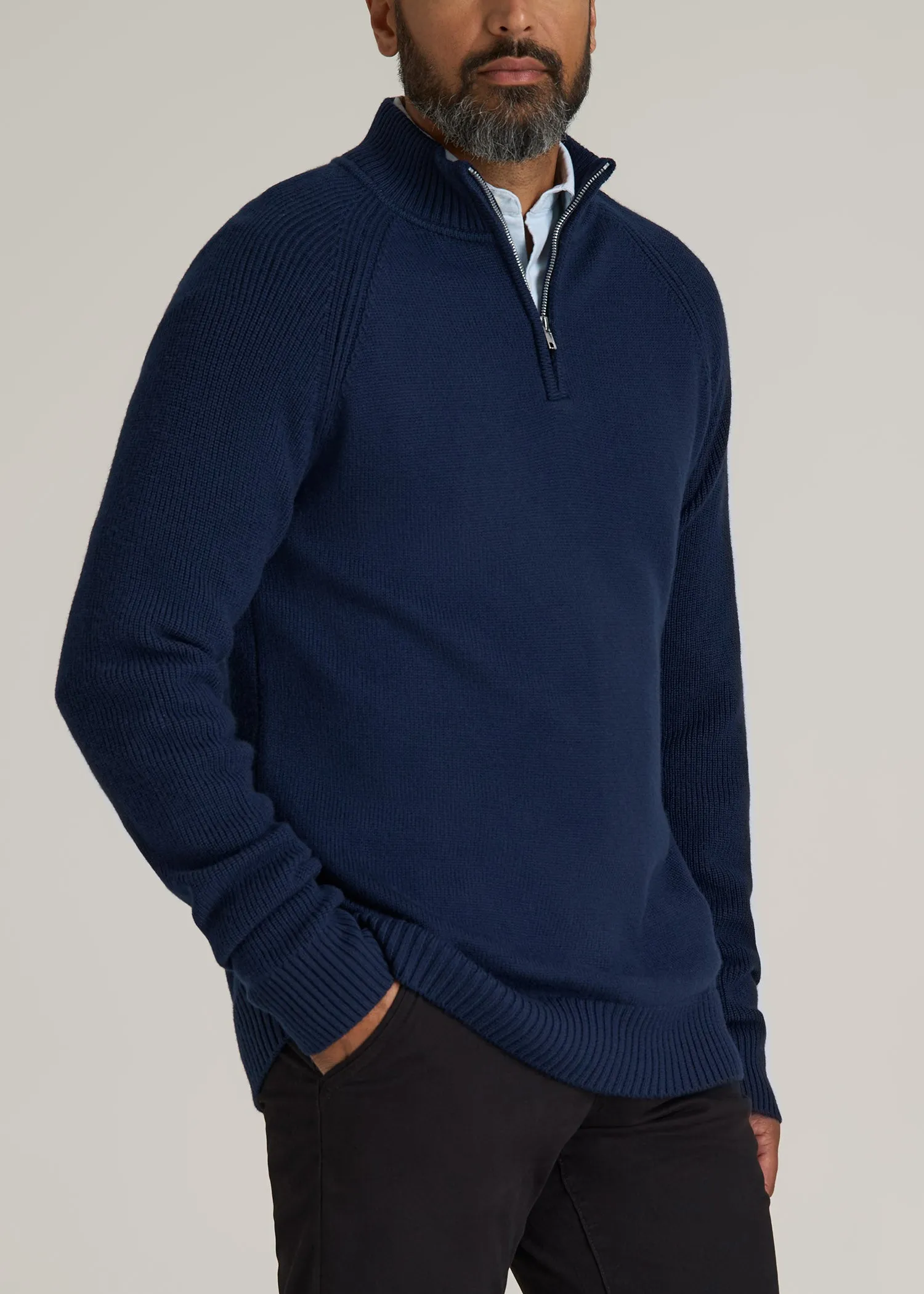 Chunky Merino Quarter-Zip Sweater for Tall Men in Patriot Blue