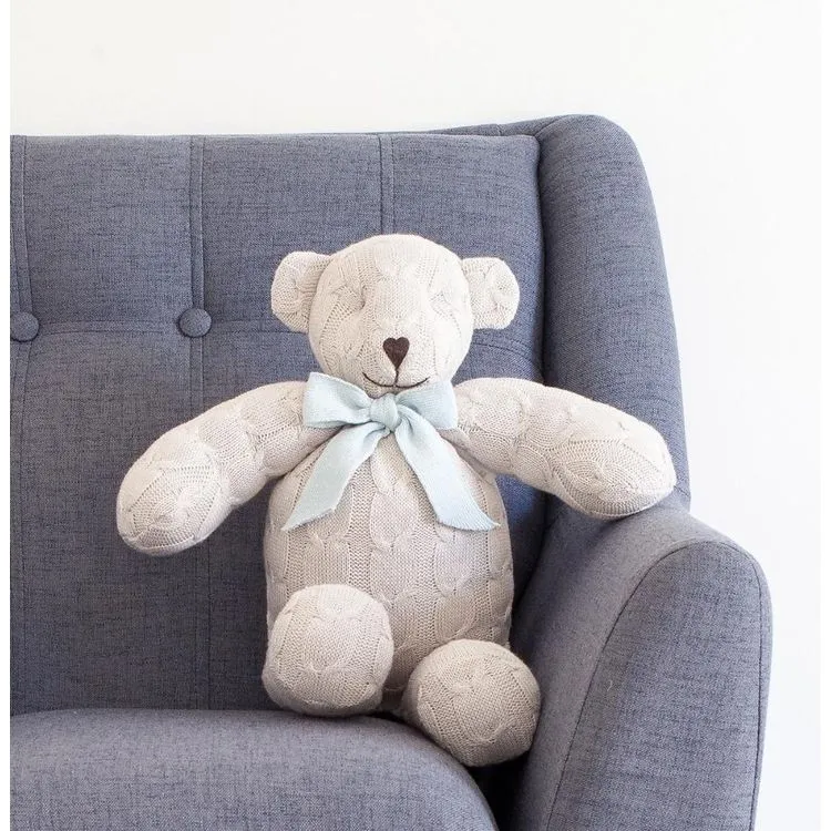 Classic Light Blue Cable Knit Plush Teddy Bear