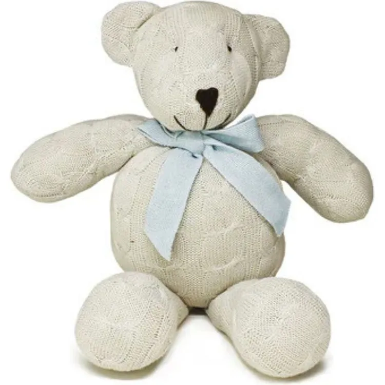 Classic Light Blue Cable Knit Plush Teddy Bear