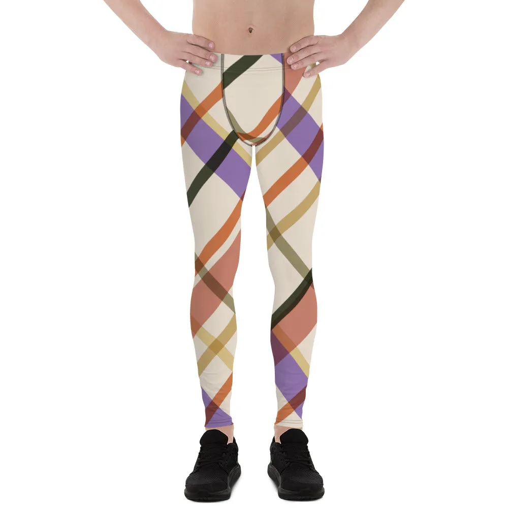 Colorful Plaid Print Men's Leggings, Designer Tartan Print Premium Quality Men's Tights-Made in USA/EU/MX