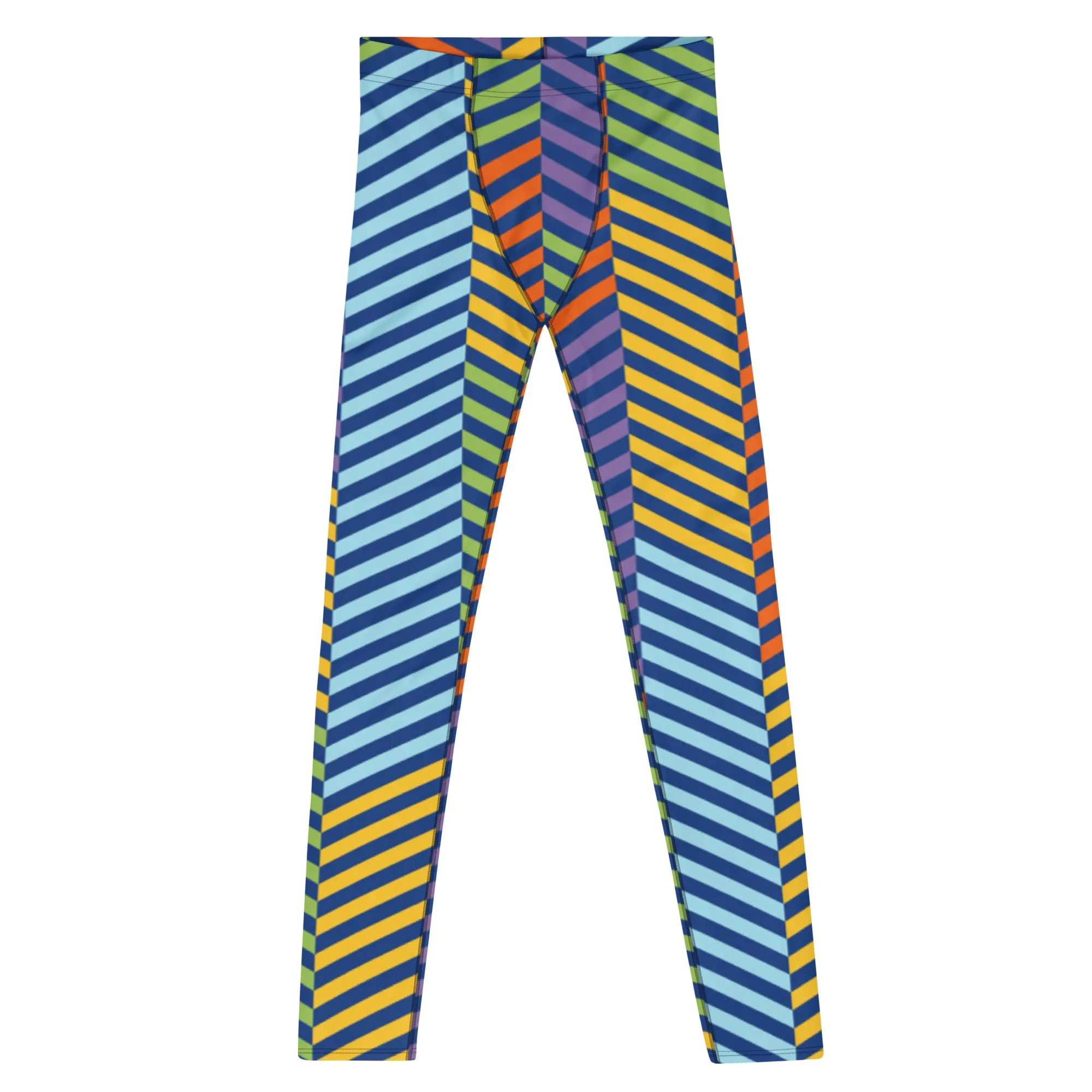 Colorful Stripes Best Men's Leggings, Striped Colors Men's Leggings, Colorful Gym Tights For Men - Made in USA/EU/MX