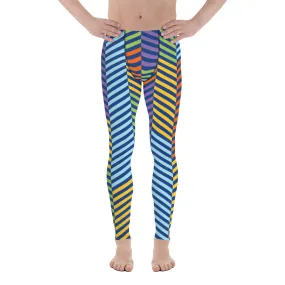 Colorful Stripes Best Men's Leggings, Striped Colors Men's Leggings, Colorful Gym Tights For Men - Made in USA/EU/MX