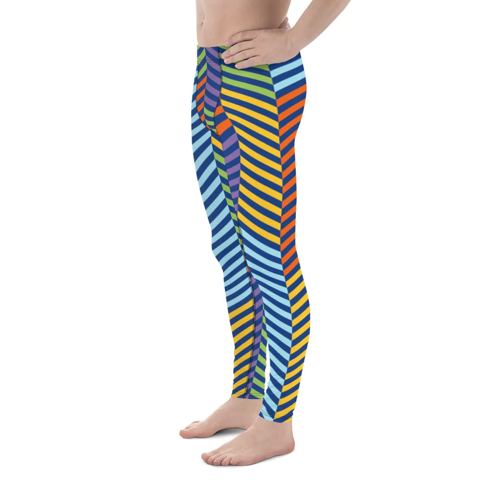 Colorful Stripes Best Men's Leggings, Striped Colors Men's Leggings, Colorful Gym Tights For Men - Made in USA/EU/MX