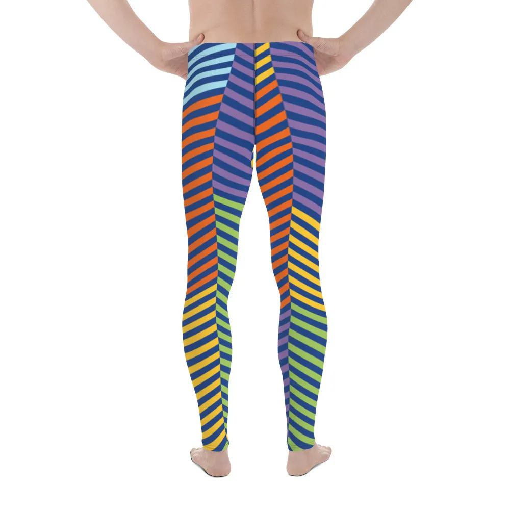 Colorful Stripes Best Men's Leggings, Striped Colors Men's Leggings, Colorful Gym Tights For Men - Made in USA/EU/MX