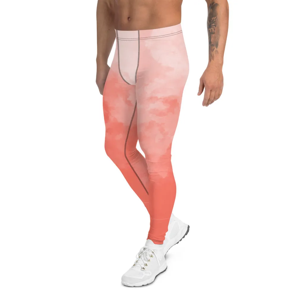 Coral Pink Abstract Men's Leggings, Abstract Colorful Sexy Meggings-Made in USA/EU/MX