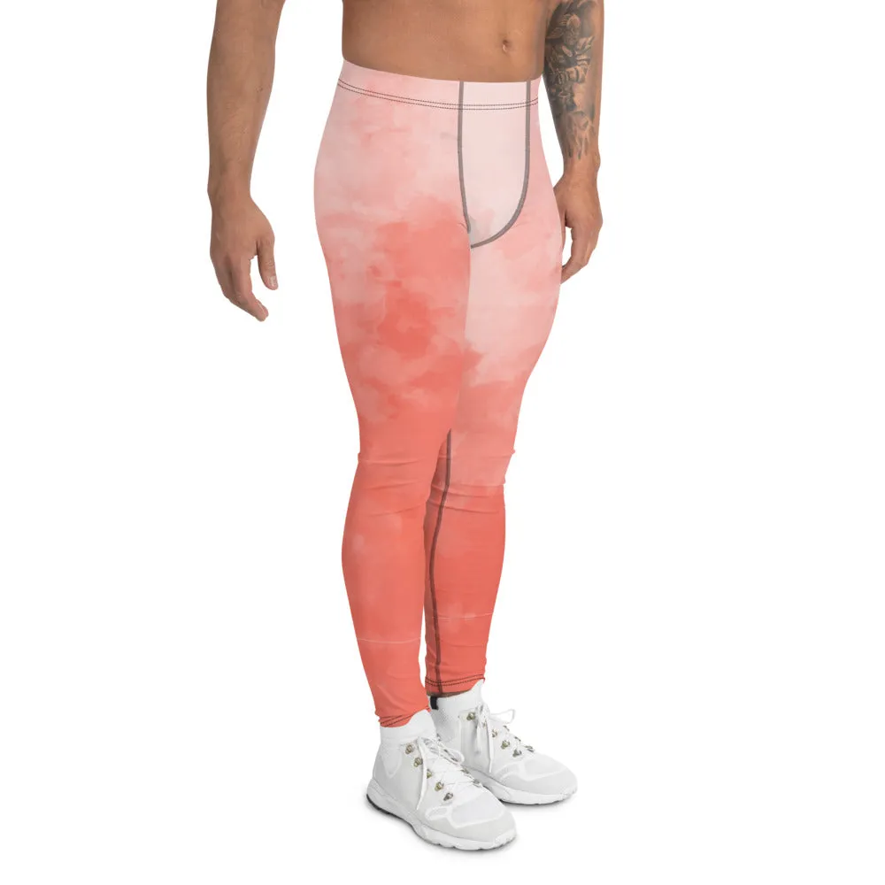 Coral Pink Abstract Men's Leggings, Abstract Colorful Sexy Meggings-Made in USA/EU/MX