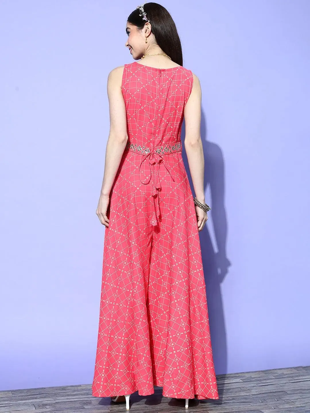 Coral Printed Cotton Jumpsuit