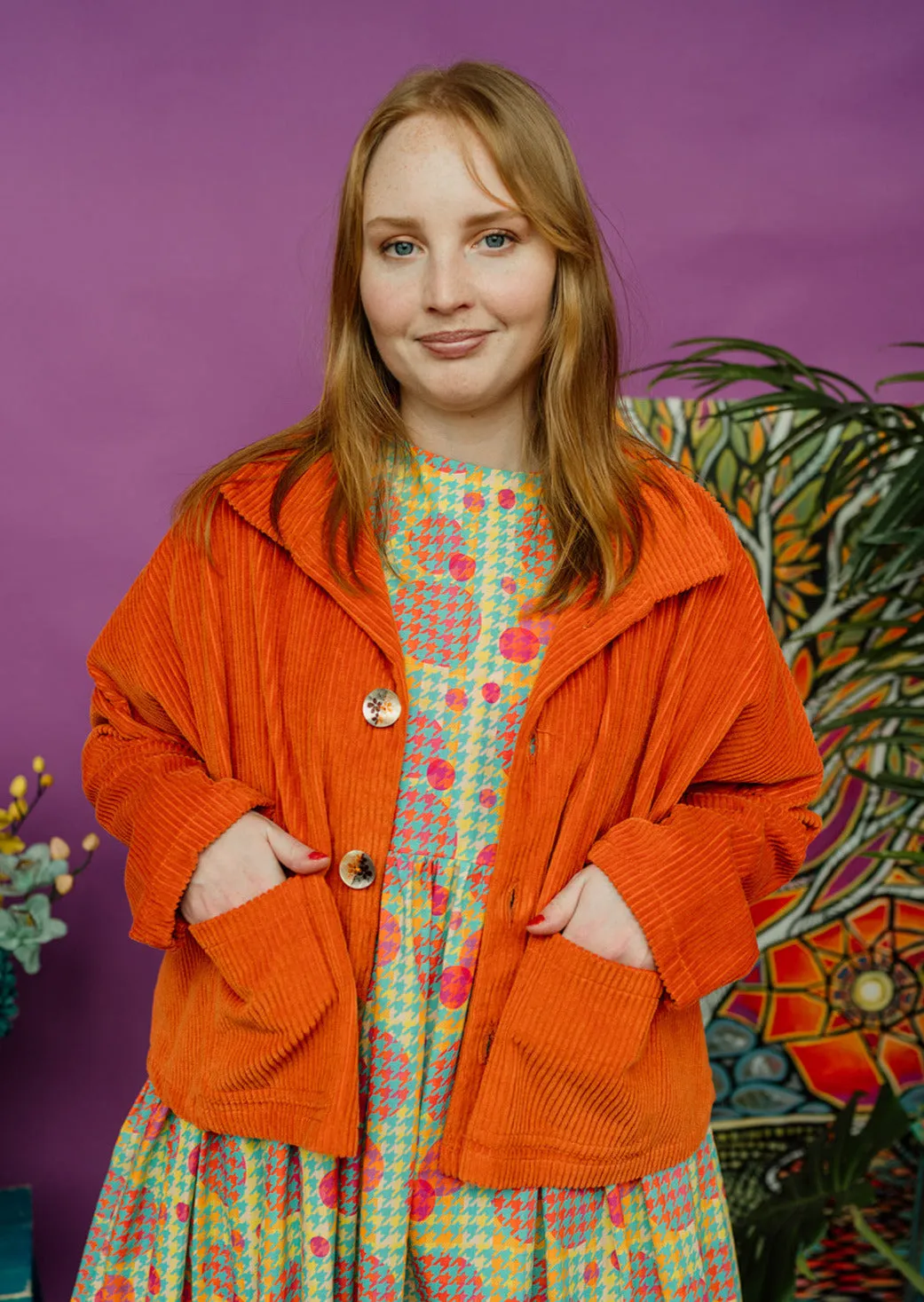 Corduroy Cropped Chore Jacket in Orange