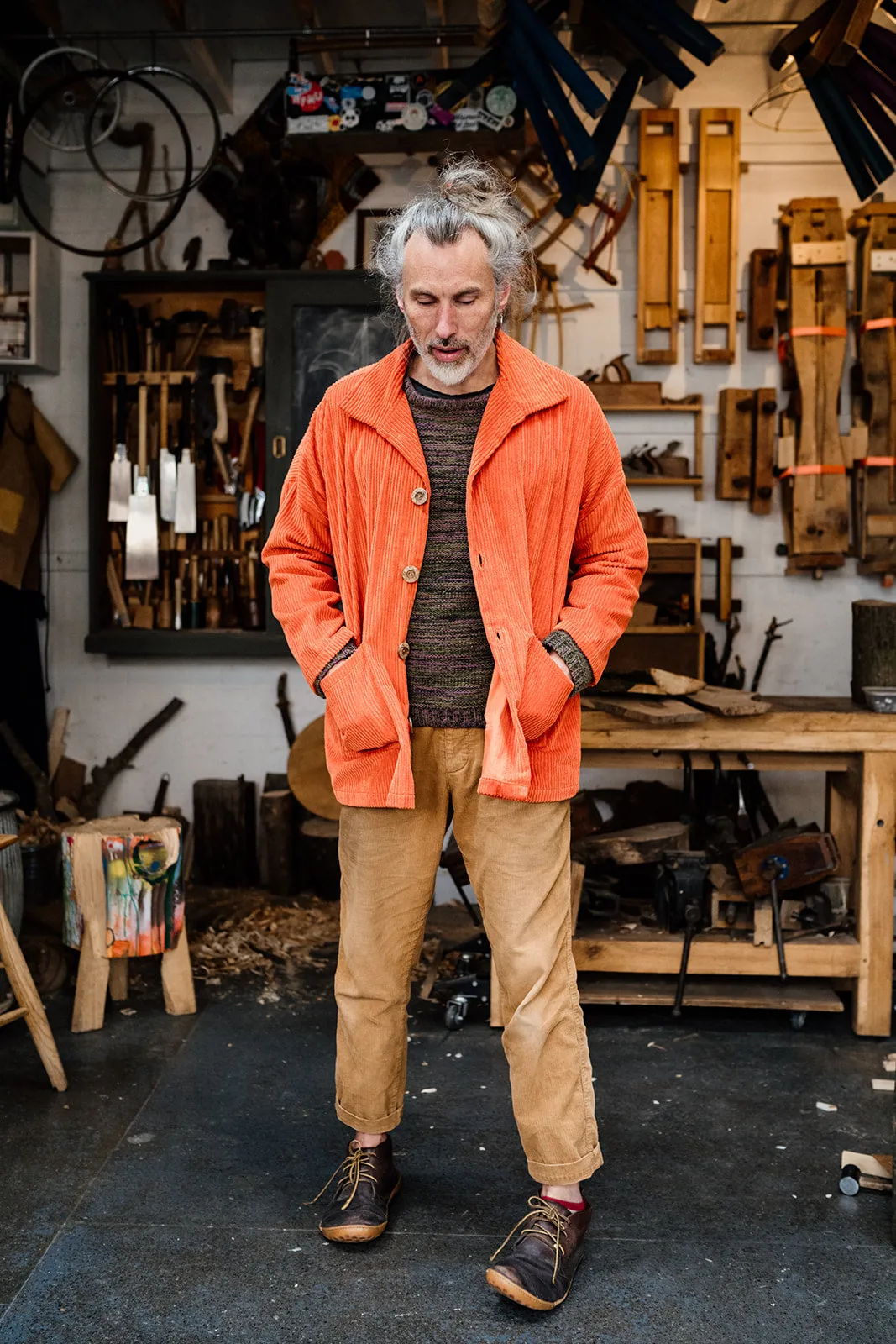 Corduroy Cropped Chore Jacket in Orange