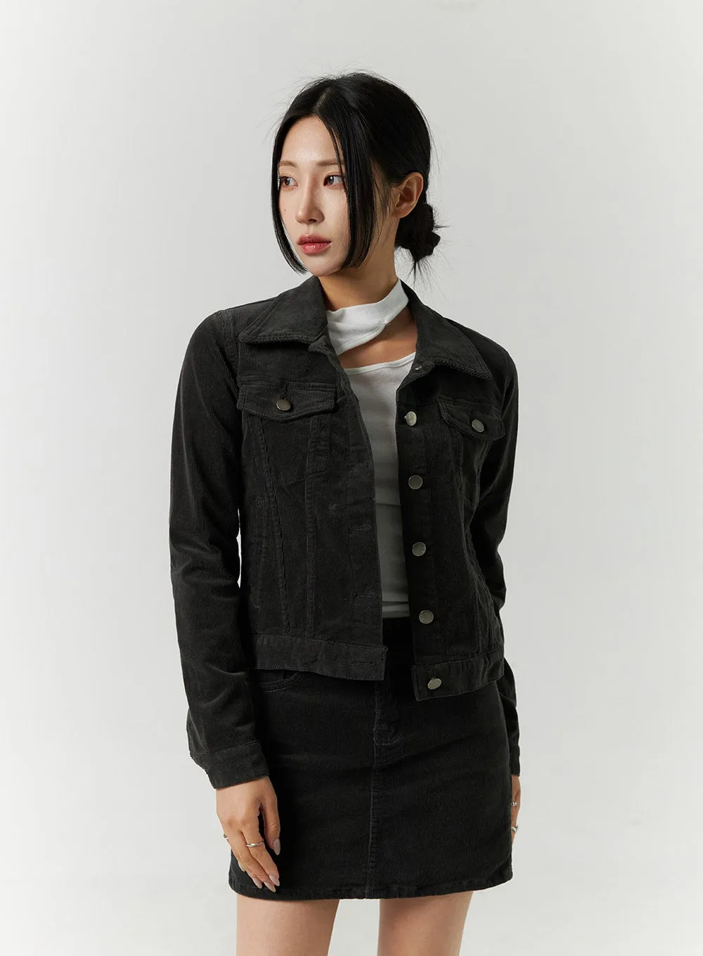 Cotton Blend Button Cropped Jacket CJ303