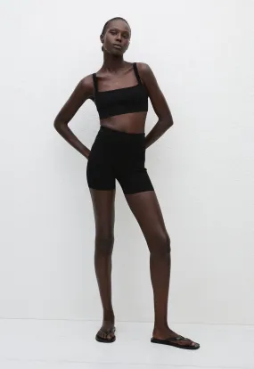 Cropped Knit Bike Short - Black