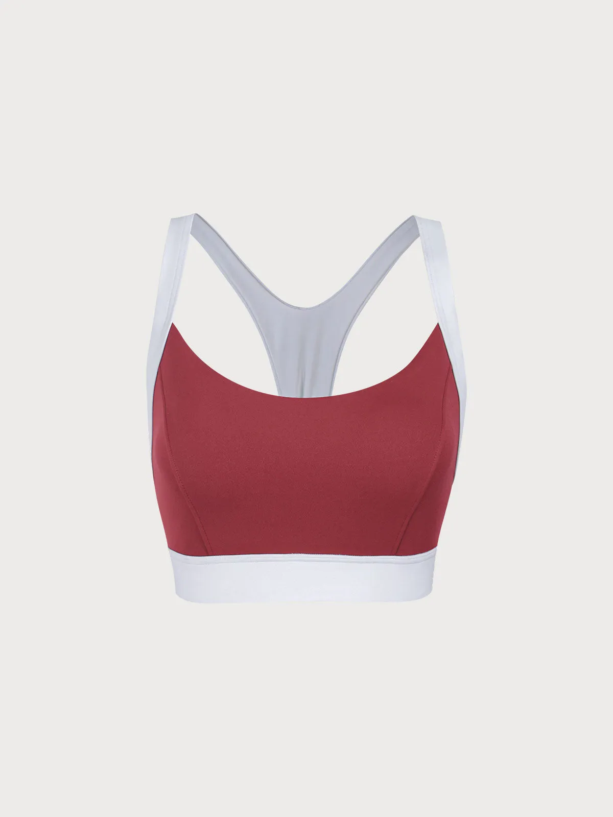 Dark Red Contrast U Neck Sports Bra - High Support