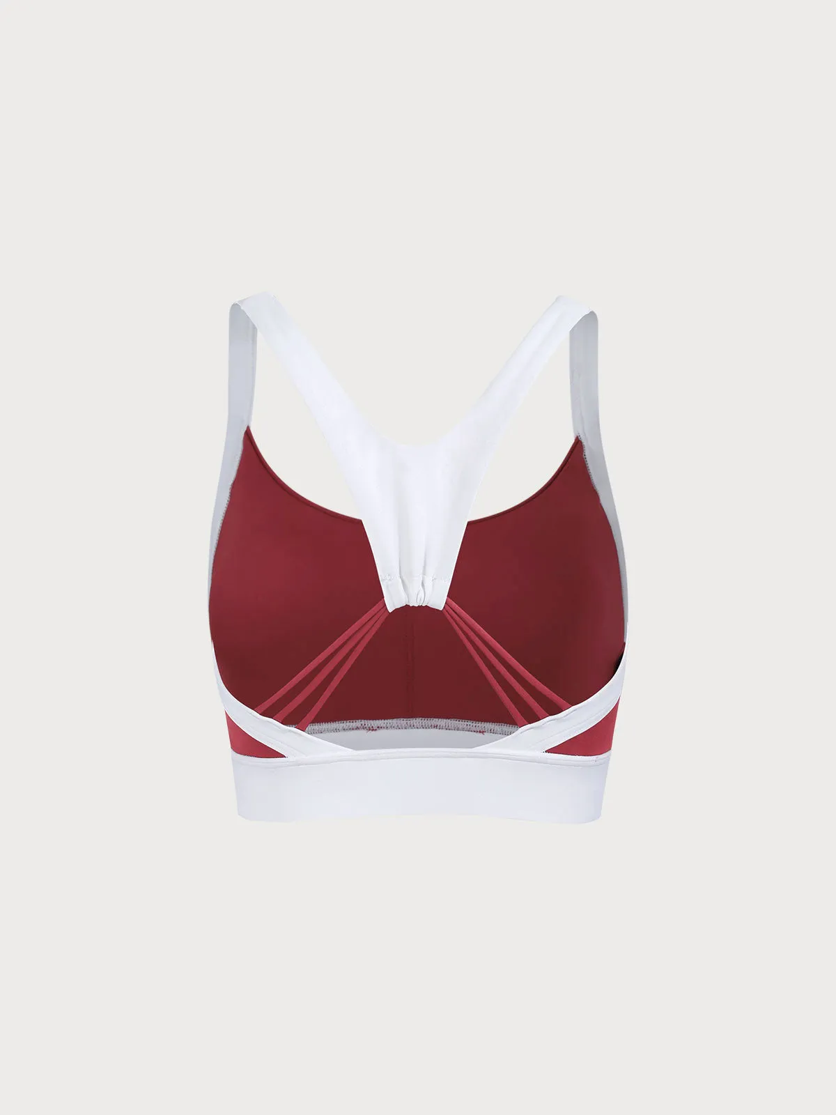 Dark Red Contrast U Neck Sports Bra - High Support