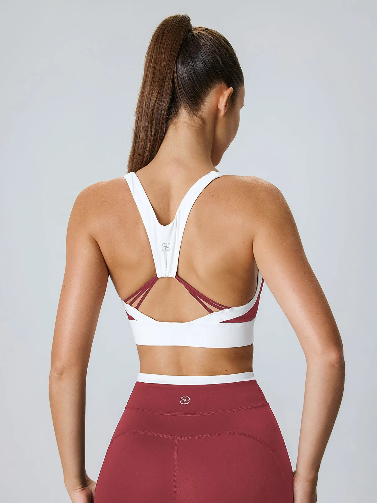 Dark Red Contrast U Neck Sports Bra - High Support