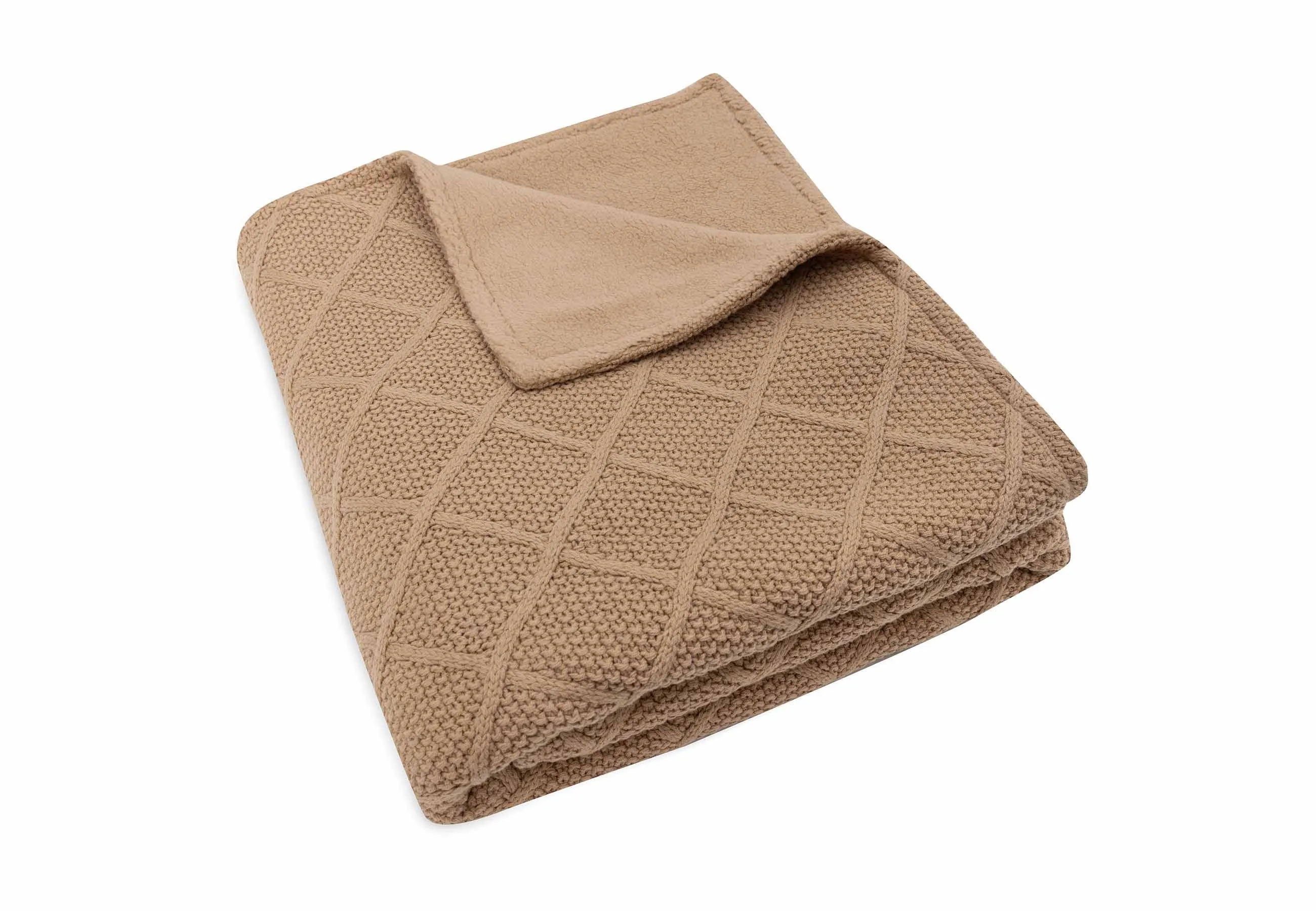 Deken Ledikant 100x150cm Check Knit - Biscuit/Teddy Fleece