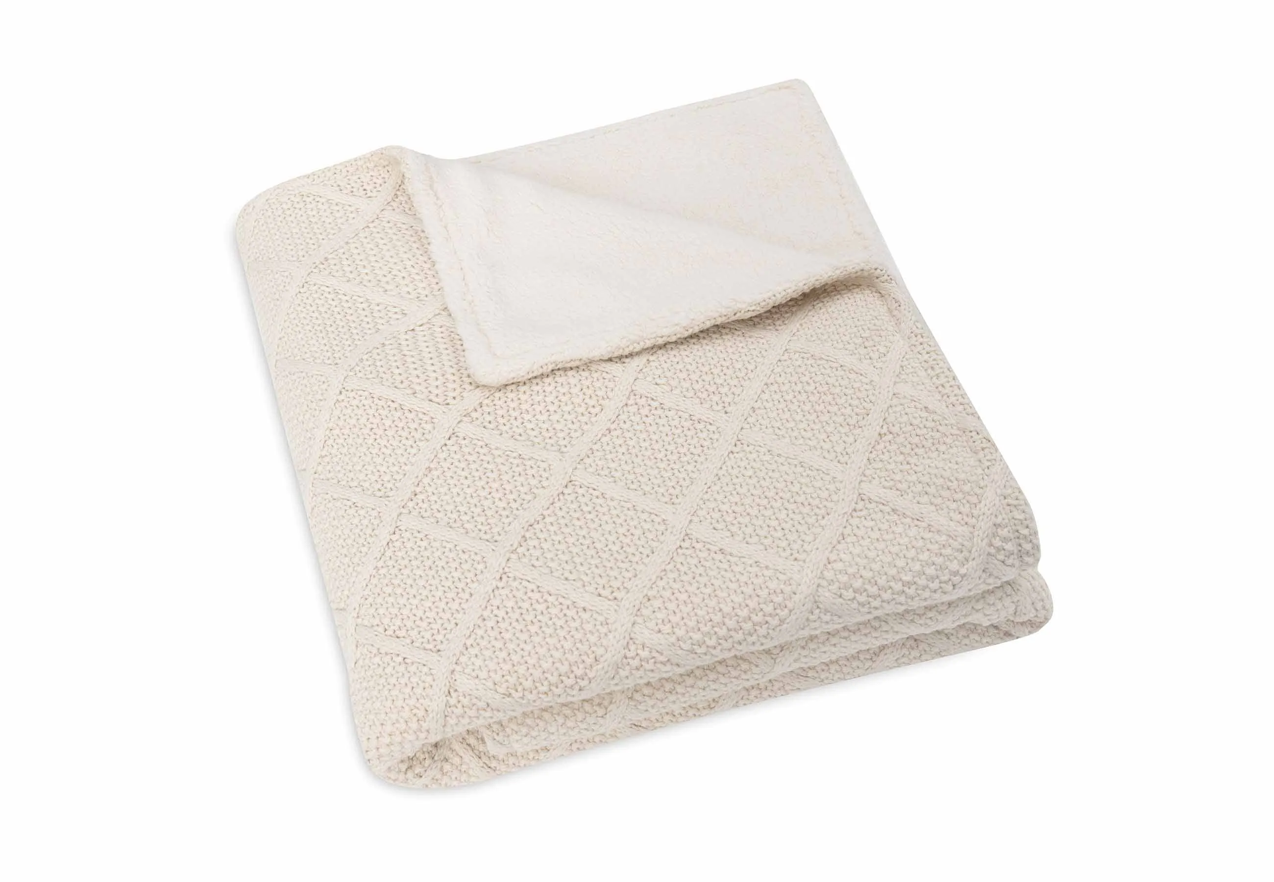 Deken Ledikant 100x150cm Check Knit - Oatmeal/Teddy Fleece