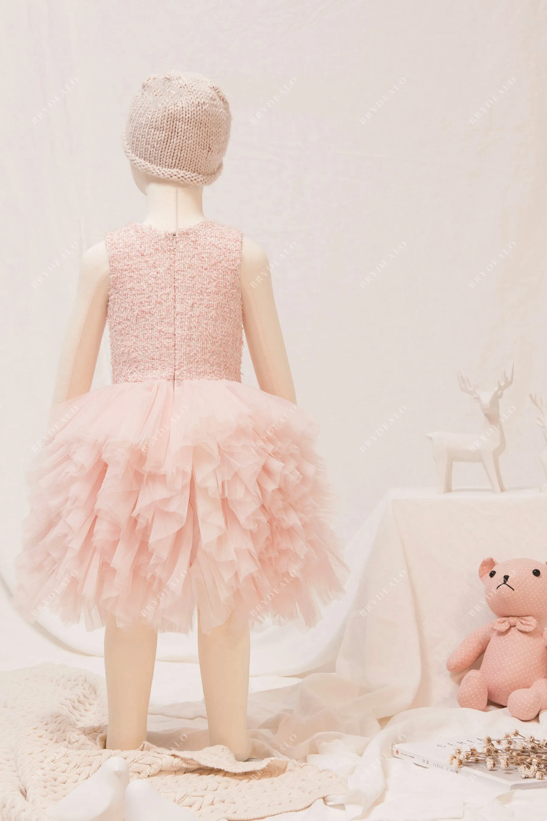 Designer Ruffled Pearl Pink Tiered Tulle Kids Birthday Dress