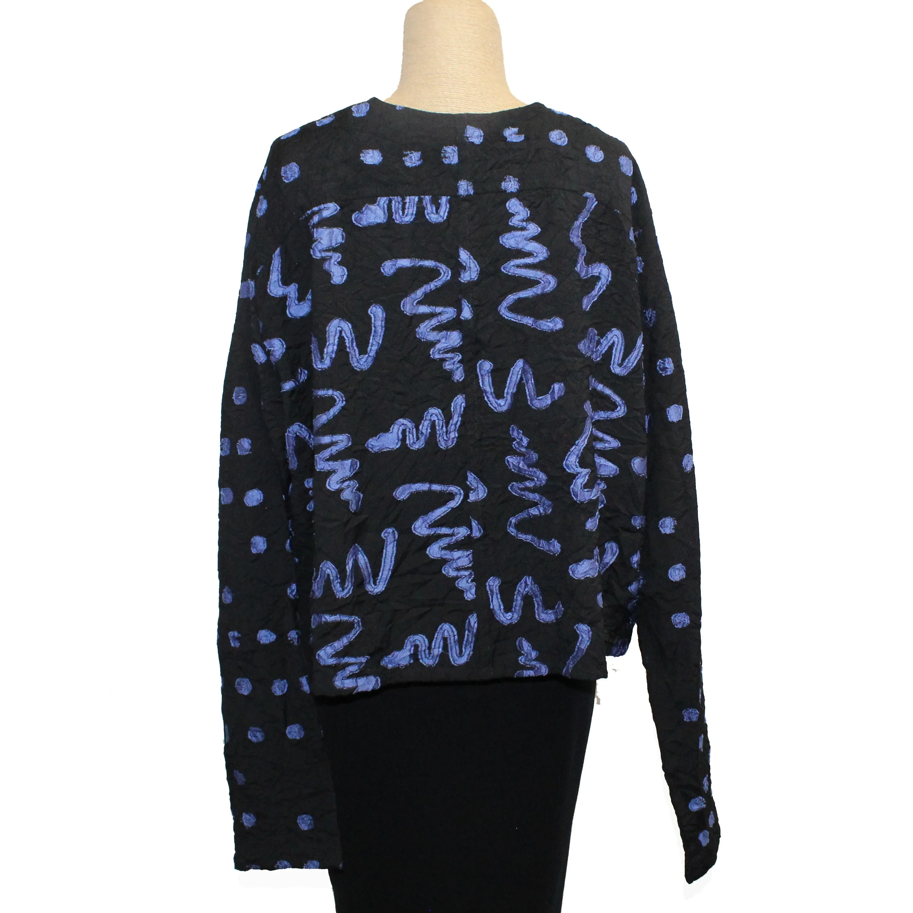 Dress To Kill Jacket, Crop, Squiggle Dot, Black/Blue, M-XL