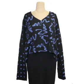 Dress To Kill Jacket, Crop, Squiggle Dot, Black/Blue, M-XL