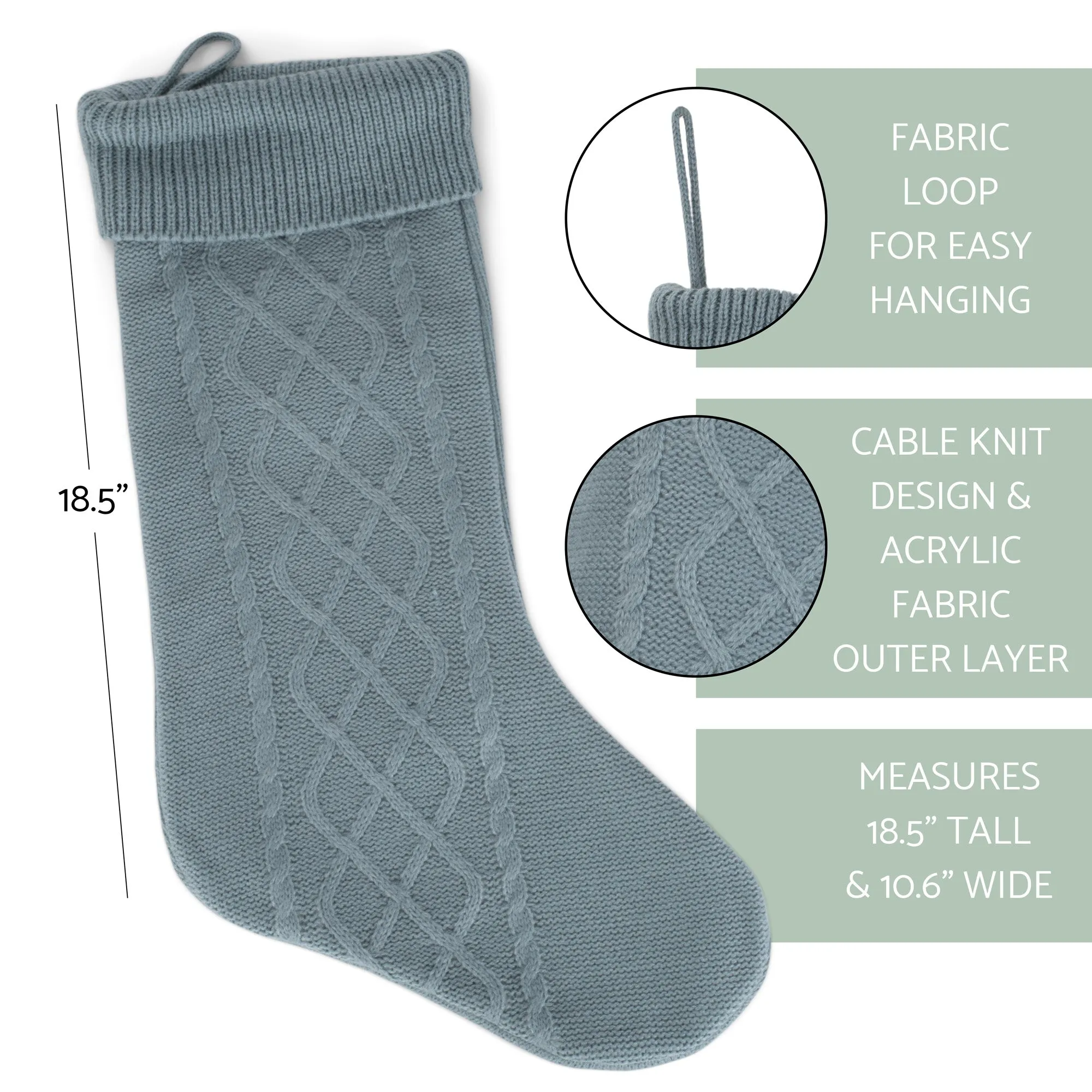 Elanze Designs Blue 18.5 inch Cable Knit Christmas Stocking With Ribbed Cuff