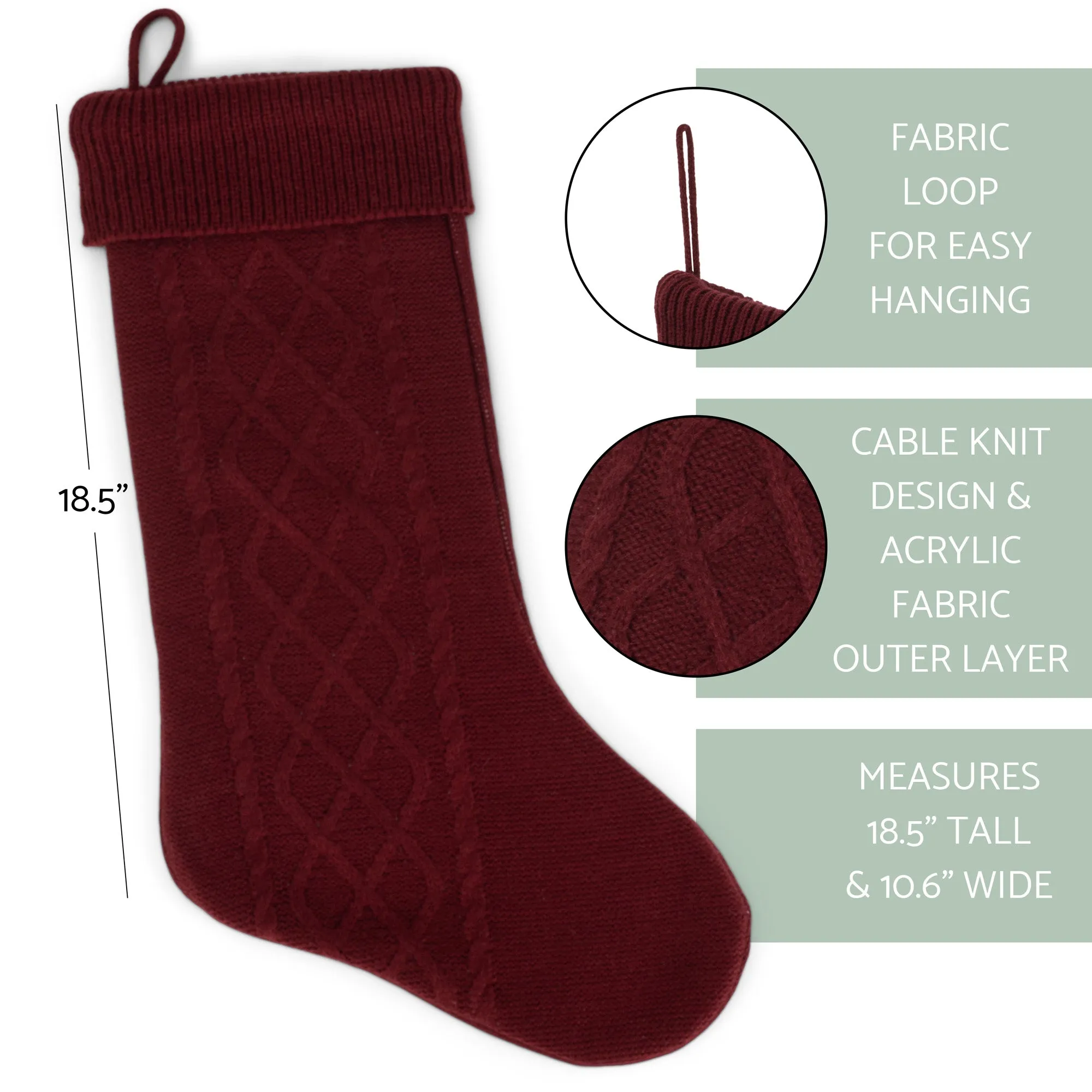 Elanze Designs Burgundy 18.5 inch Cable Knit Christmas Stocking With Ribbed Cuff