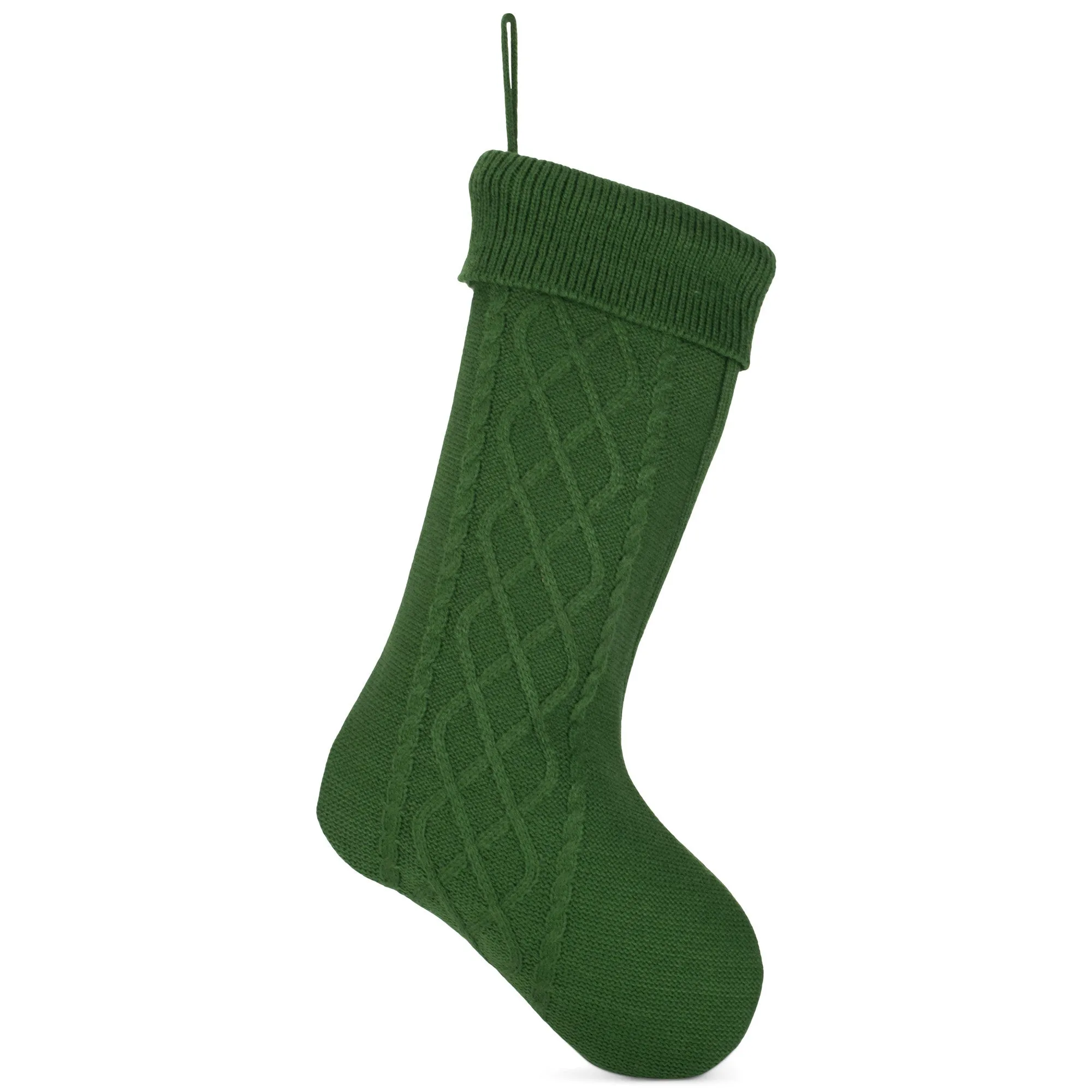 Elanze Designs Olive Green 18.5 inch Cable Knit Christmas Stocking With Ribbed Cuff