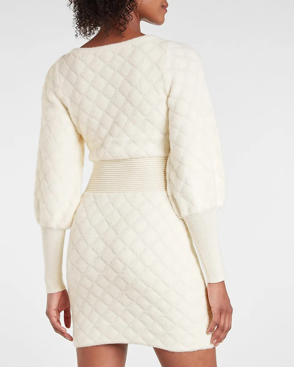 Embellished Button Front Mini Sweater Dress in Swan