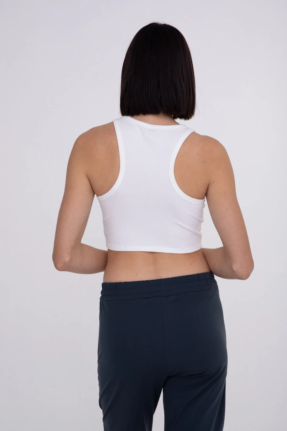 Essential Micro-Ribbed Cropped Racer Tank Top | MONO B - Final Sale