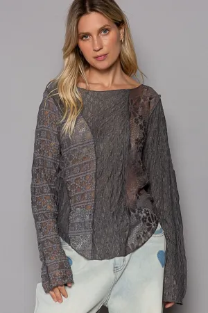 Exposed Seam Long Sleeve Lace Knit Top