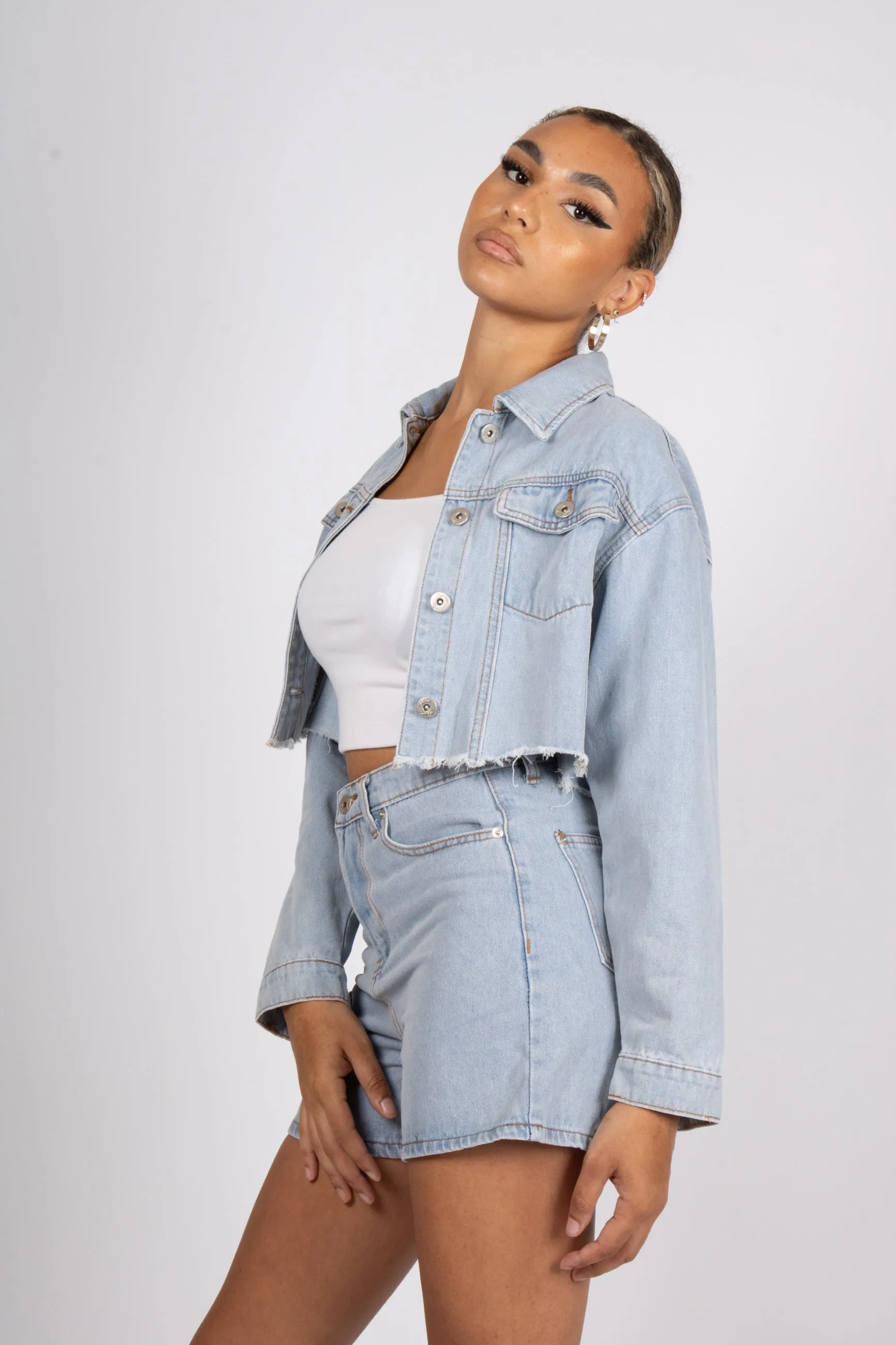 FAE Diamanté Angel Cropped Denim Jacket