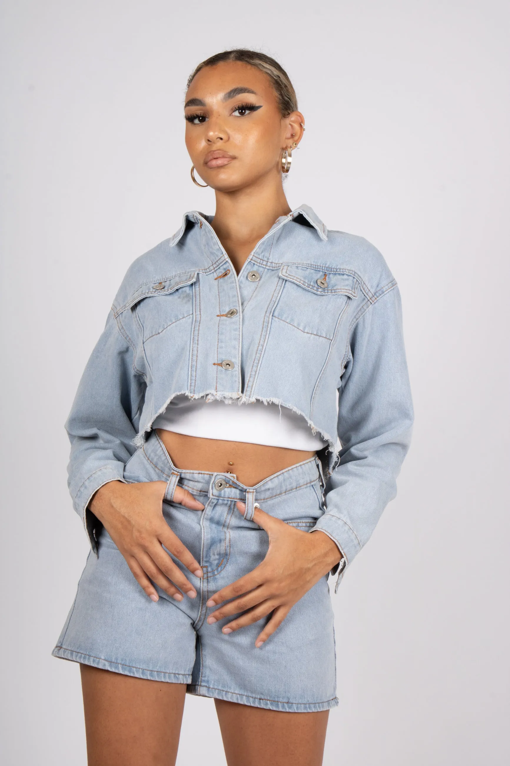 FAE Diamanté Angel Cropped Denim Jacket