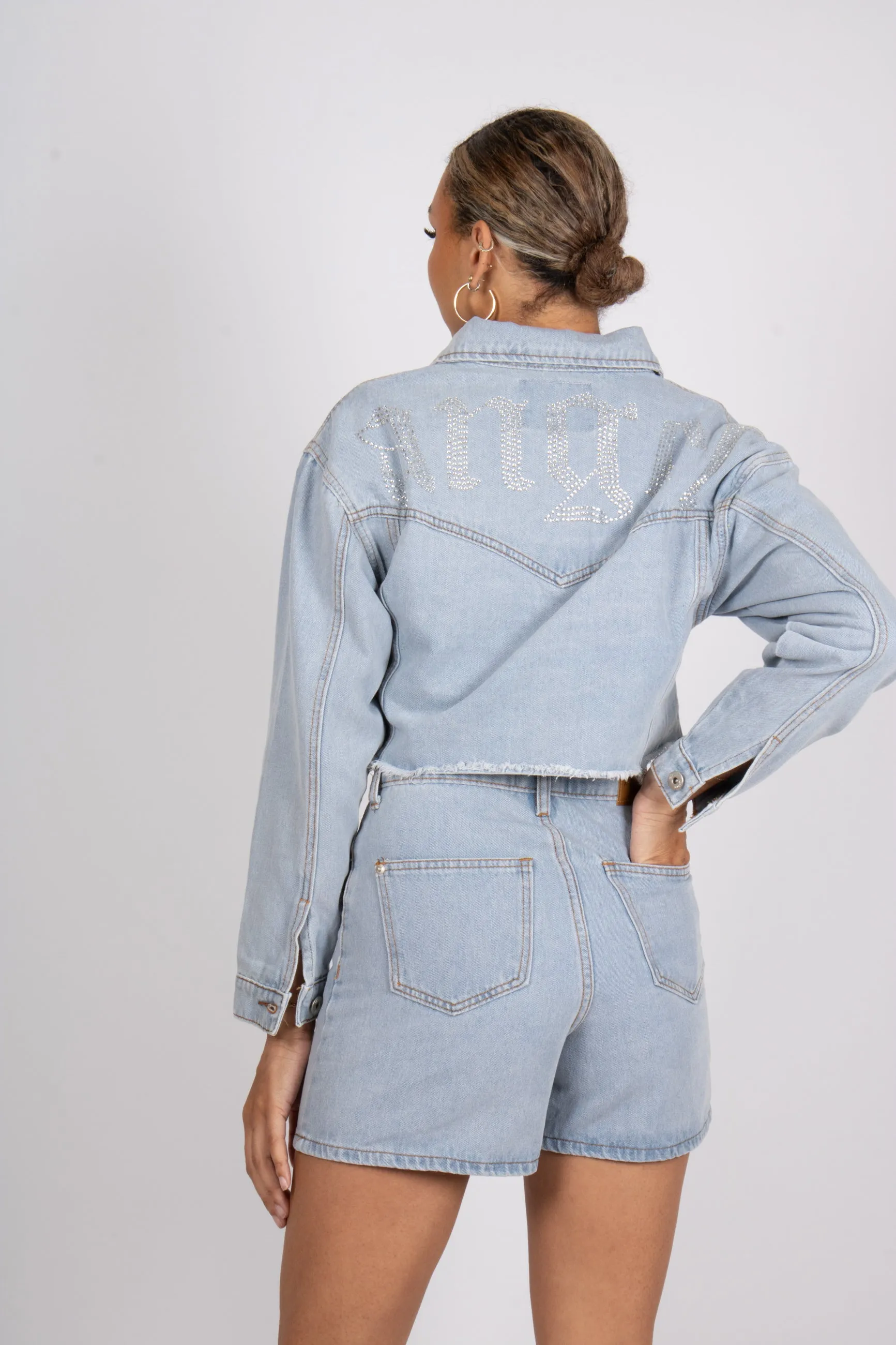 FAE Diamanté Angel Cropped Denim Jacket